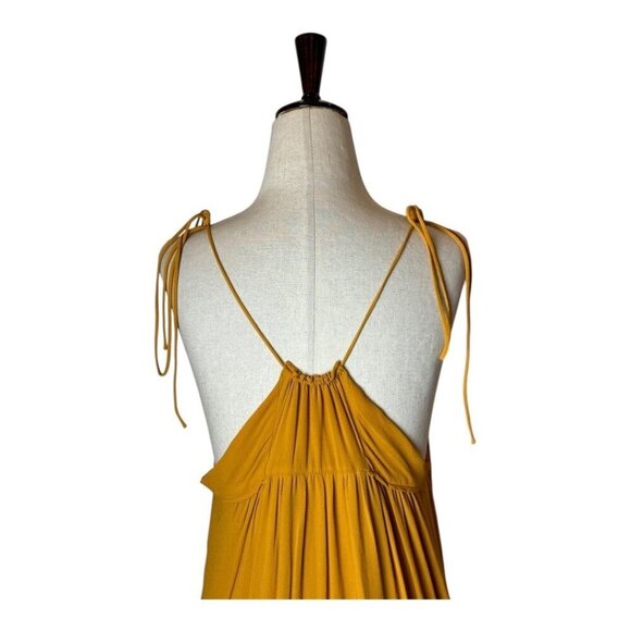 Zara Dress Women Small Mustard Yellow V Neckline Strappy Shoulders Pleated Maxi - Picture 5 of 13